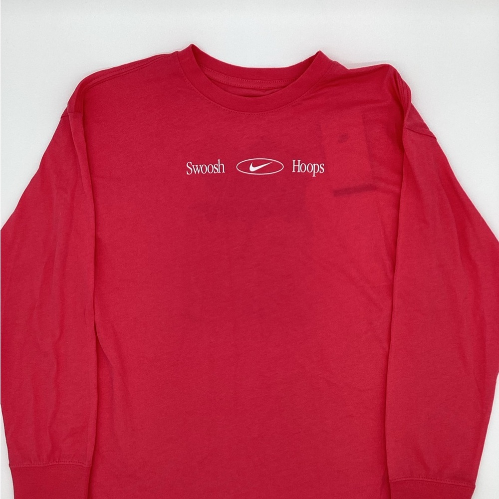 Nike Kids Red Long Sleeve Tee with White Swoosh Hoops Text